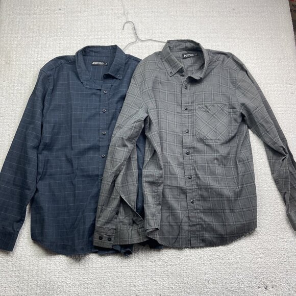 Lot x2 Mountain Ridge Button Up Shirt Mens L Blue & Grey Plaid Long Sleeve - Picture 2 of 10